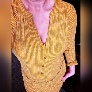 Golden yellow chevron patterned long sleeve dress